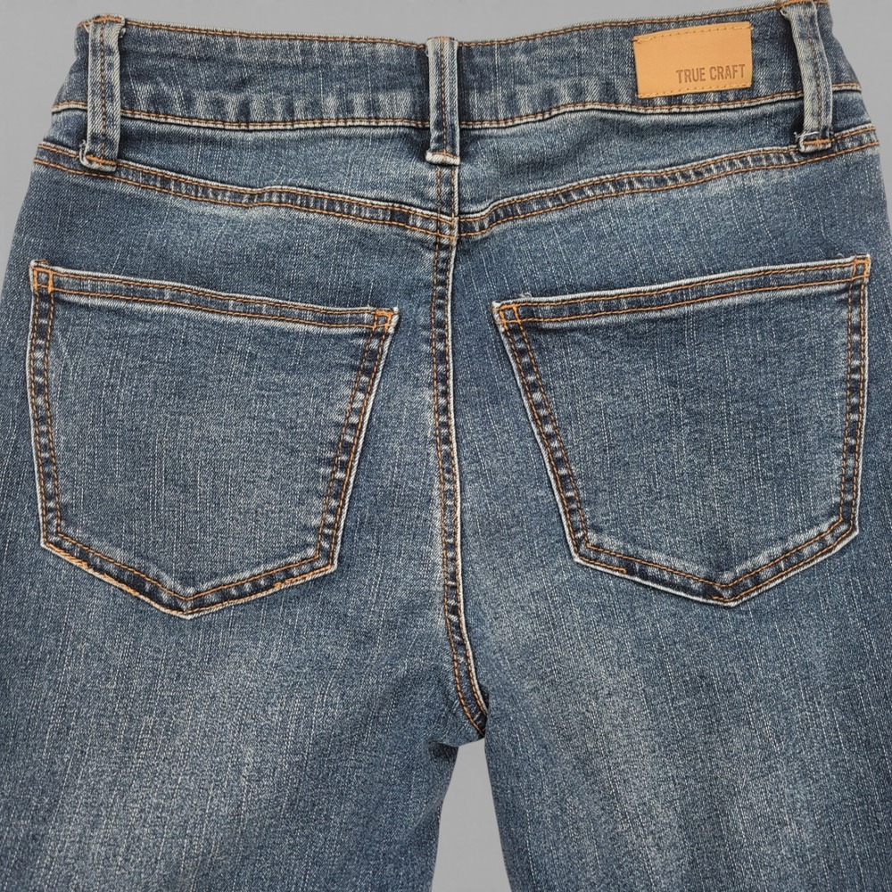 True Craft Womens 5R High Rise Flare Jeans Blue Stretch‎ Raw Hem - Picture 4 of 7
